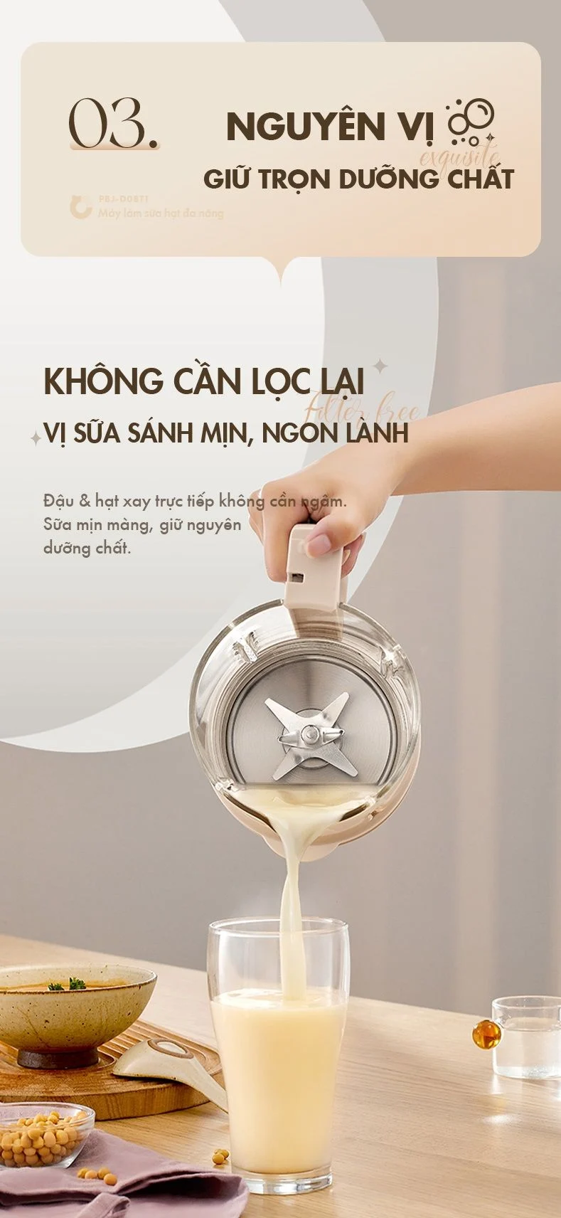 Máy làm sữa hạt đa năng Bear PBJ-D08T1 - Hàng chính hãng - Tiếng Anh/Việt - BH 18 tháng - Full Vat