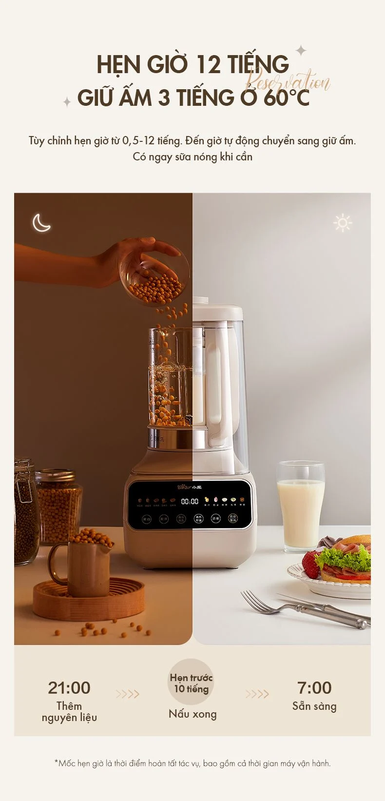 Máy làm sữa hạt đa năng Bear PBJ-D08T1 - Hàng chính hãng - Tiếng Anh/Việt - BH 18 tháng - Full Vat