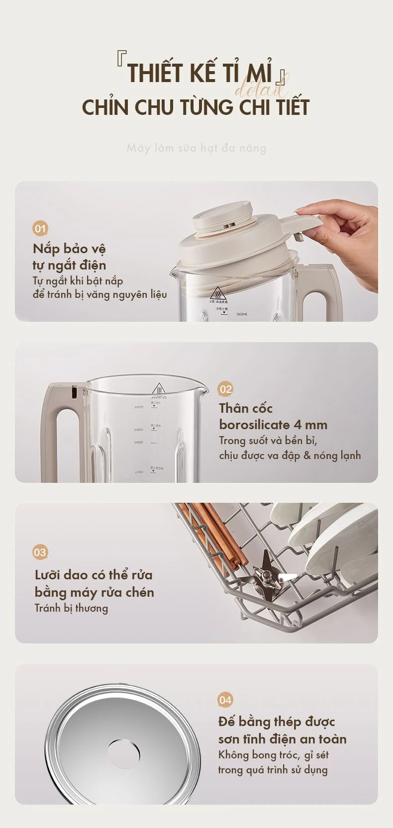 Máy làm sữa hạt đa năng Bear PBJ-D08T1 - Hàng chính hãng - Tiếng Anh/Việt - BH 18 tháng - Full Vat